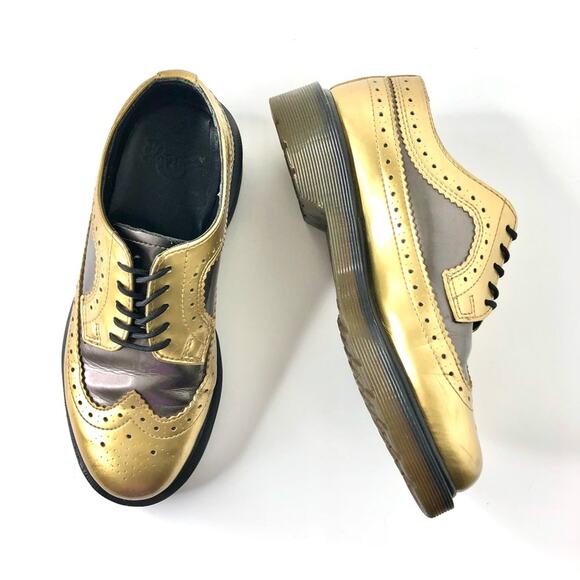 Dr Martens 3989 Gold Patent Leather Brogue Wingtip Oxfords Women’s 5 Shoes - Picture 1 of 11